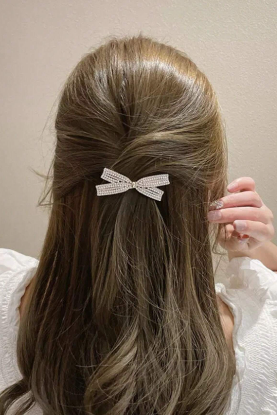 Rhinestone Hollow Bow Hair Clip Sparkly Crystal Bow Alligator Hair Barrette