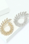 Rhinestone Laurel Wreath Leaf Hollow Lapel Brooch
