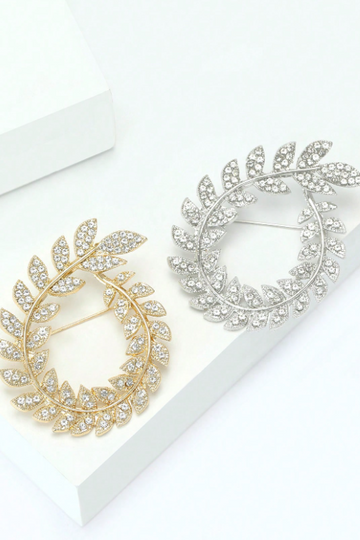 Rhinestone Laurel Wreath Leaf Hollow Lapel Brooch