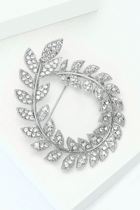 Rhinestone Laurel Wreath Leaf Hollow Lapel Brooch