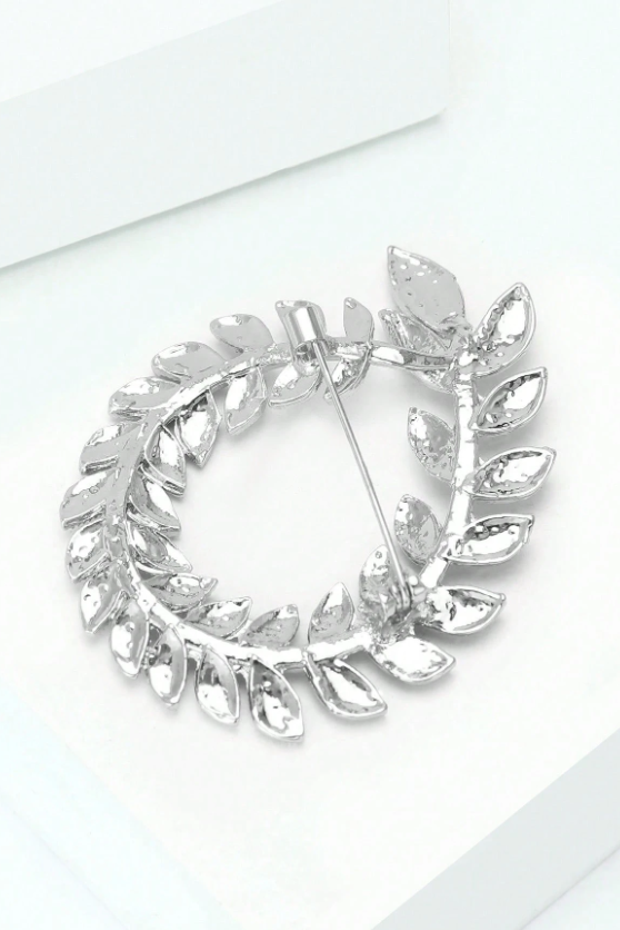 Rhinestone Laurel Wreath Leaf Hollow Lapel Brooch