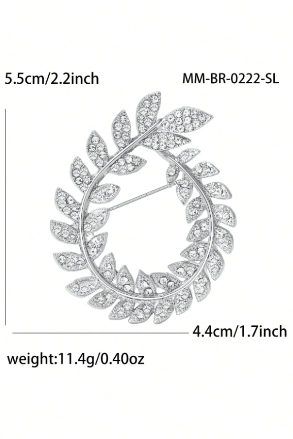 Rhinestone Laurel Wreath Leaf Hollow Lapel Brooch