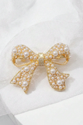 Pearl Rhinestone Gold Bow Hair Barrette Bridal Bow Hair Clip