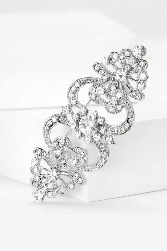 Vintage Filigree Crystal Hollow Formal Dress Brooch