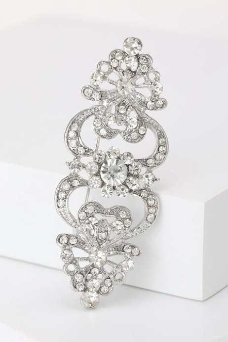 Vintage Filigree Crystal Hollow Formal Dress Brooch