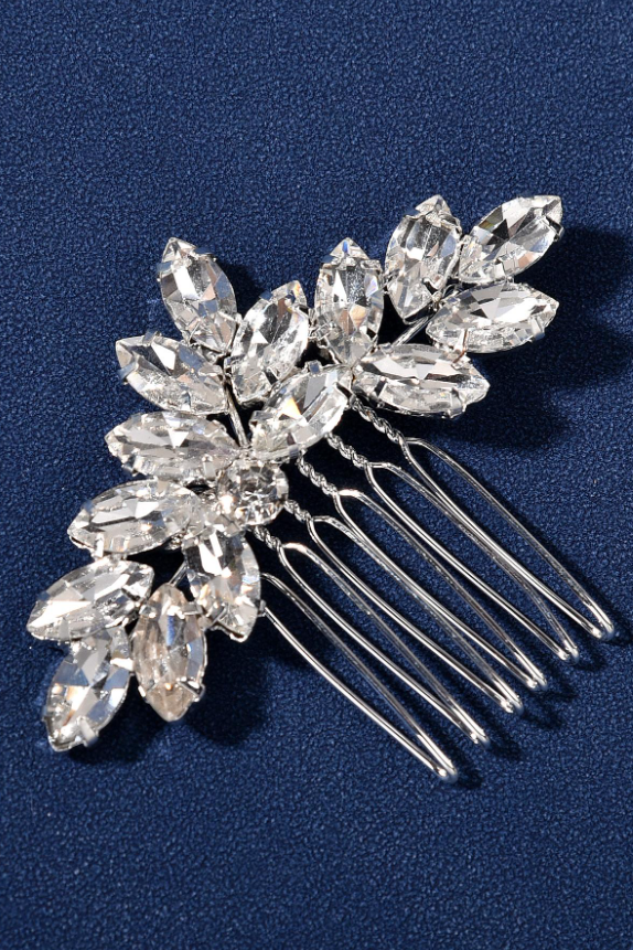 Crystal Leaf Rhinestone Bridal Hair Comb Silver Wedding Side Hair Comb