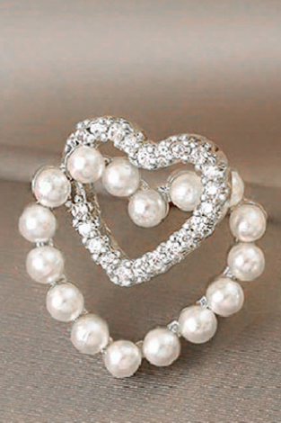 Tone Double Layer Heart Pearl Cubic Zirconia Stud Earrings Romantic Daily Bridal Jewelry