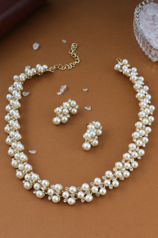 Vintage Braided Pearl Choker Earring Set Gold Formal Jewelry