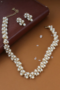 Vintage Braided Pearl Choker Earring Set Gold Formal Jewelry