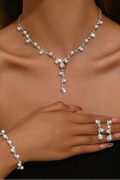 Lariat Pearl Crystal Bridal 3in1 Jewelry Set Silver Formal Jewelry