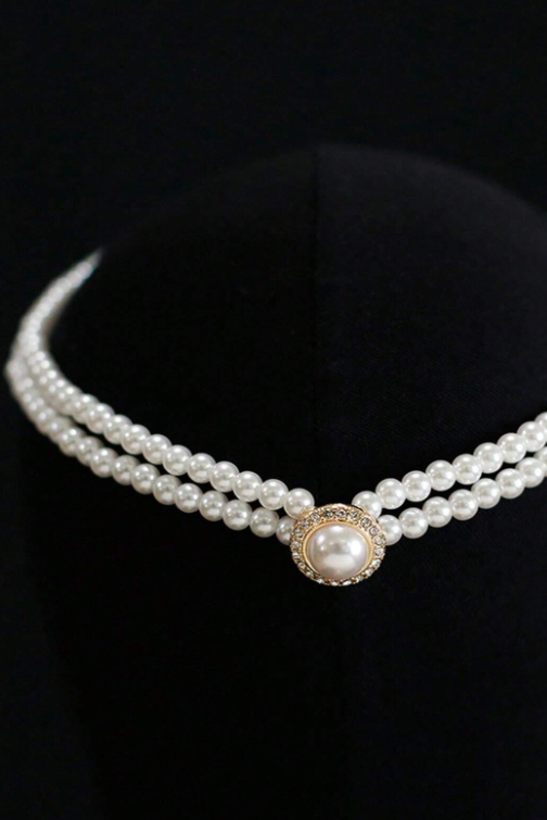 Vintage Pearl Choker & Two-Tier Pearl Earring Set Gold Wedding Jewelry