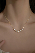 Minimalist Smiling Curve Pearl Necklace Two Tone Option