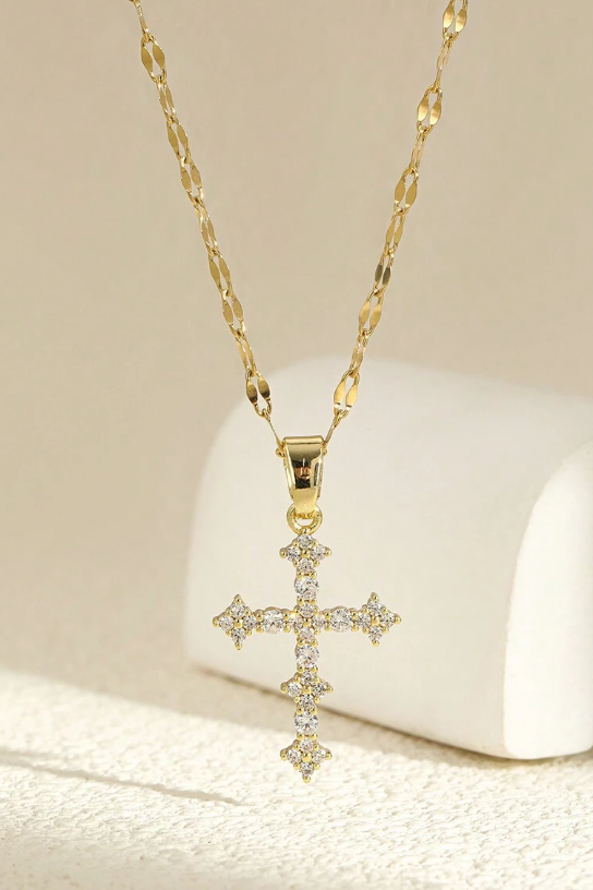 Dainty Crystal Cross Gold Necklace Sparkle Chain