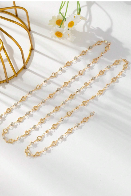 Gold Hollow Heart Chain Lariat Y-Necklace Inlaid Tiny CZ Dainty Body Chain Jewelry