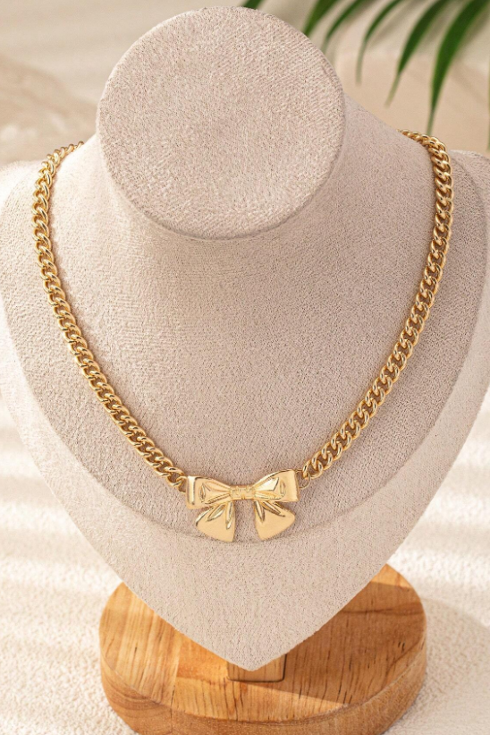Chunky Gold Cuban Link Bow Choker Necklace