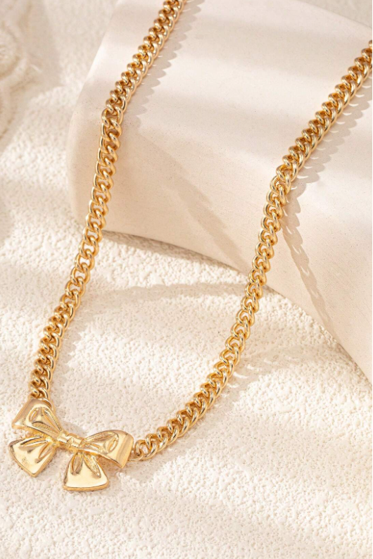 Chunky Gold Cuban Link Bow Choker Necklace