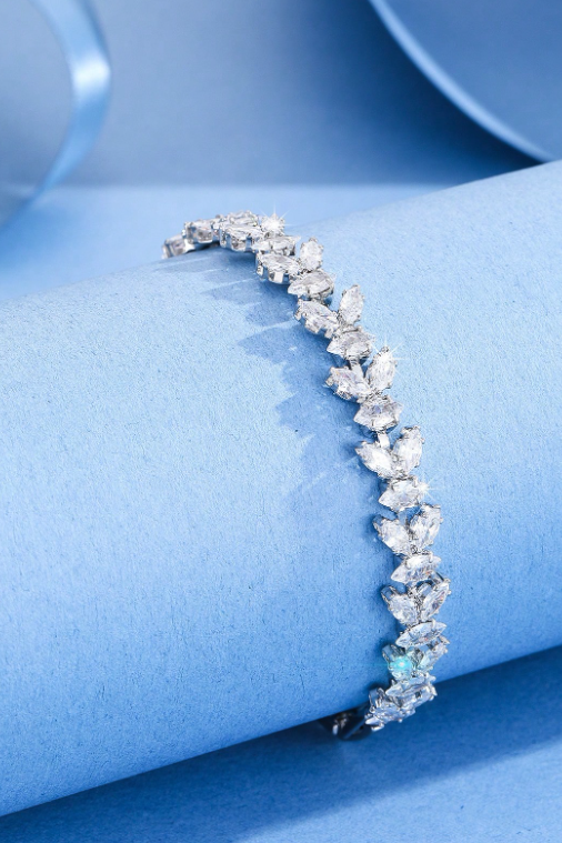 Silver Marquise Cut CZ Leaf Vine Tennis Bracelet Sparkling Wedding Bridal Wrist Jewelry