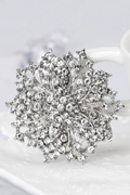 Dense Pave Silver Crystal Flower Statement Brooch