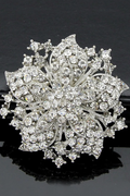 Full Crystal Paved Silver Flower Statement Brooch