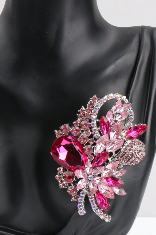 Gradient Pink Crystal Flower Statement Brooch
