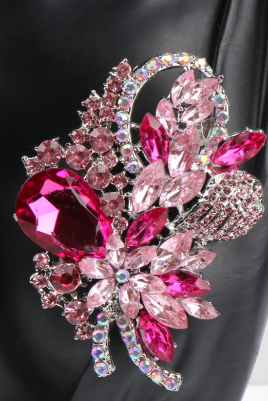 Gradient Pink Crystal Flower Statement Brooch