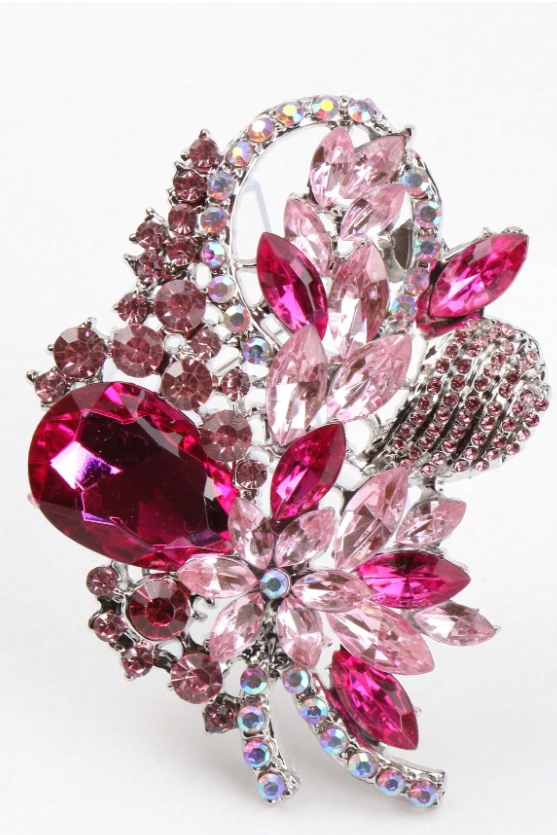 Gradient Pink Crystal Flower Statement Brooch