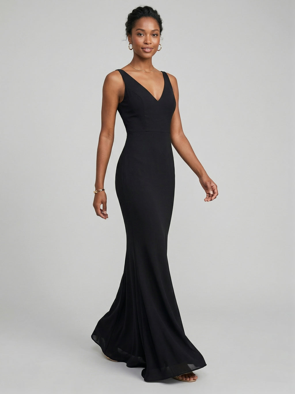 Sexy Black Chiffon Black V-Neck Ankle-Length Bridesmaid Dress