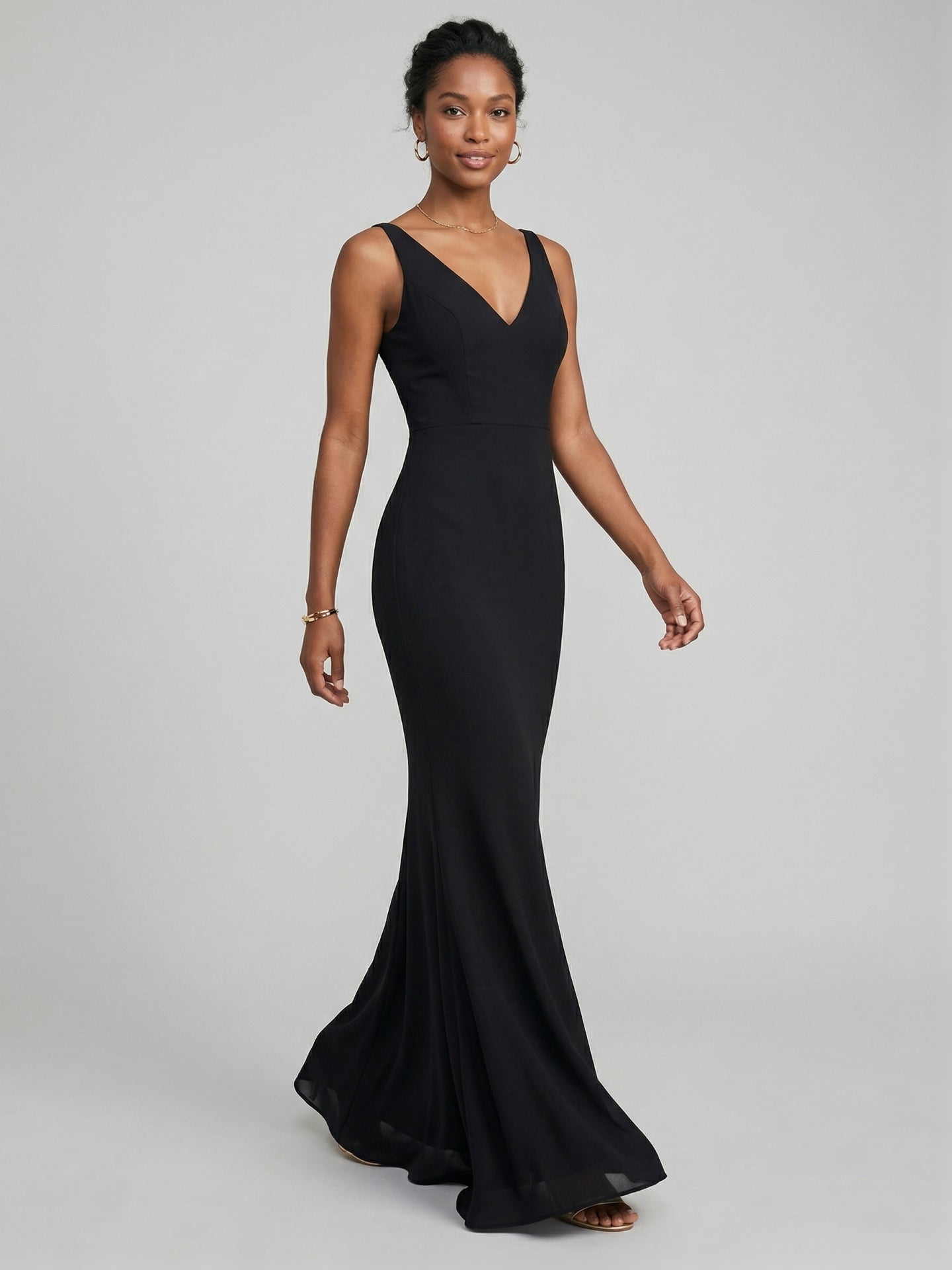 Sexy Black Chiffon Black V-Neck Ankle-Length Bridesmaid Dress