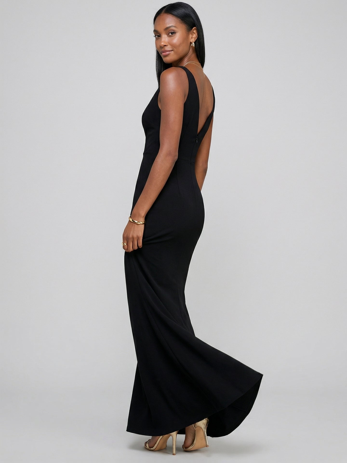 Sexy Black Chiffon Black V-Neck Ankle-Length Bridesmaid Dress
