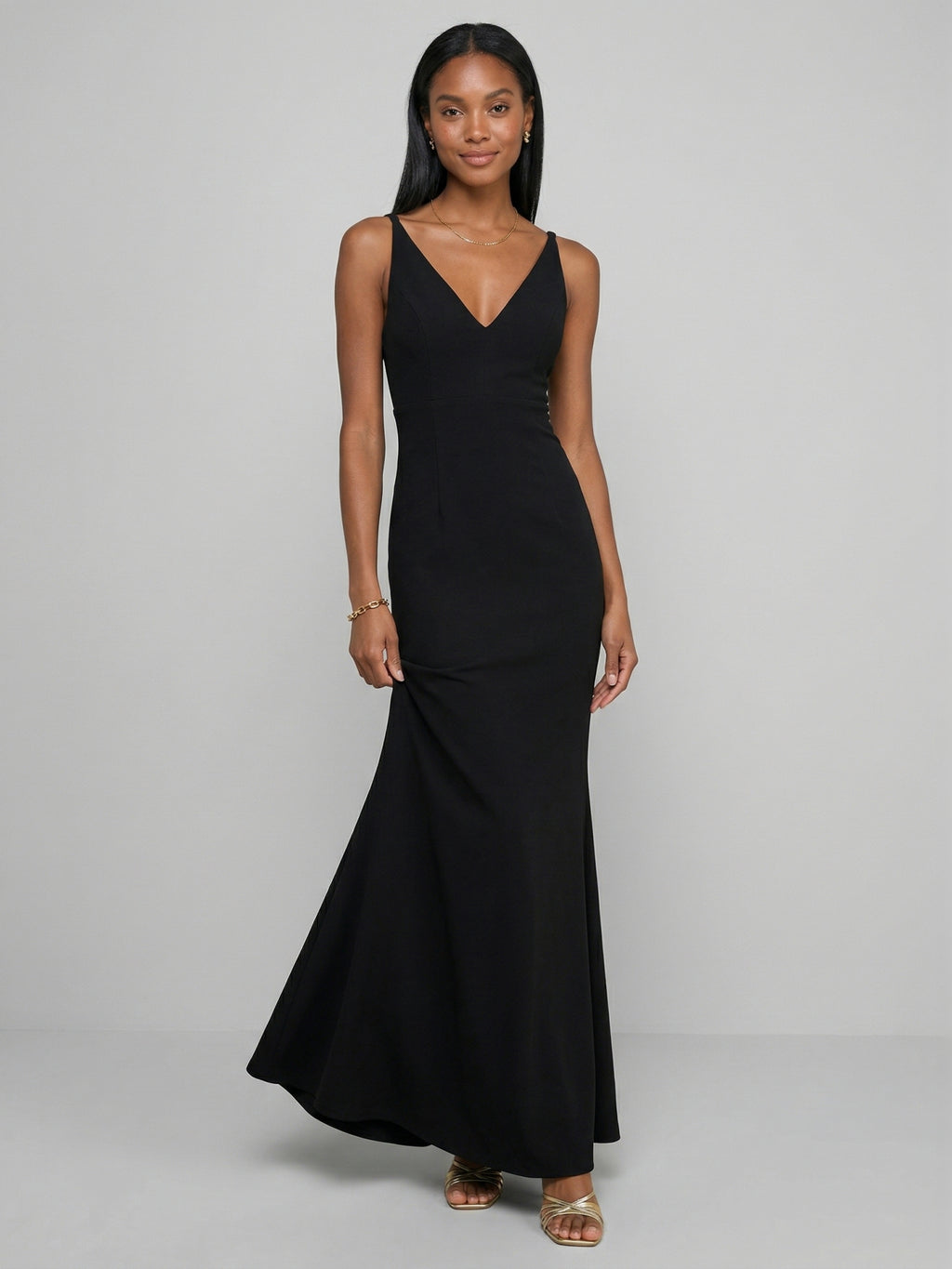 Sexy Black Chiffon Black V-Neck Ankle-Length Bridesmaid Dress