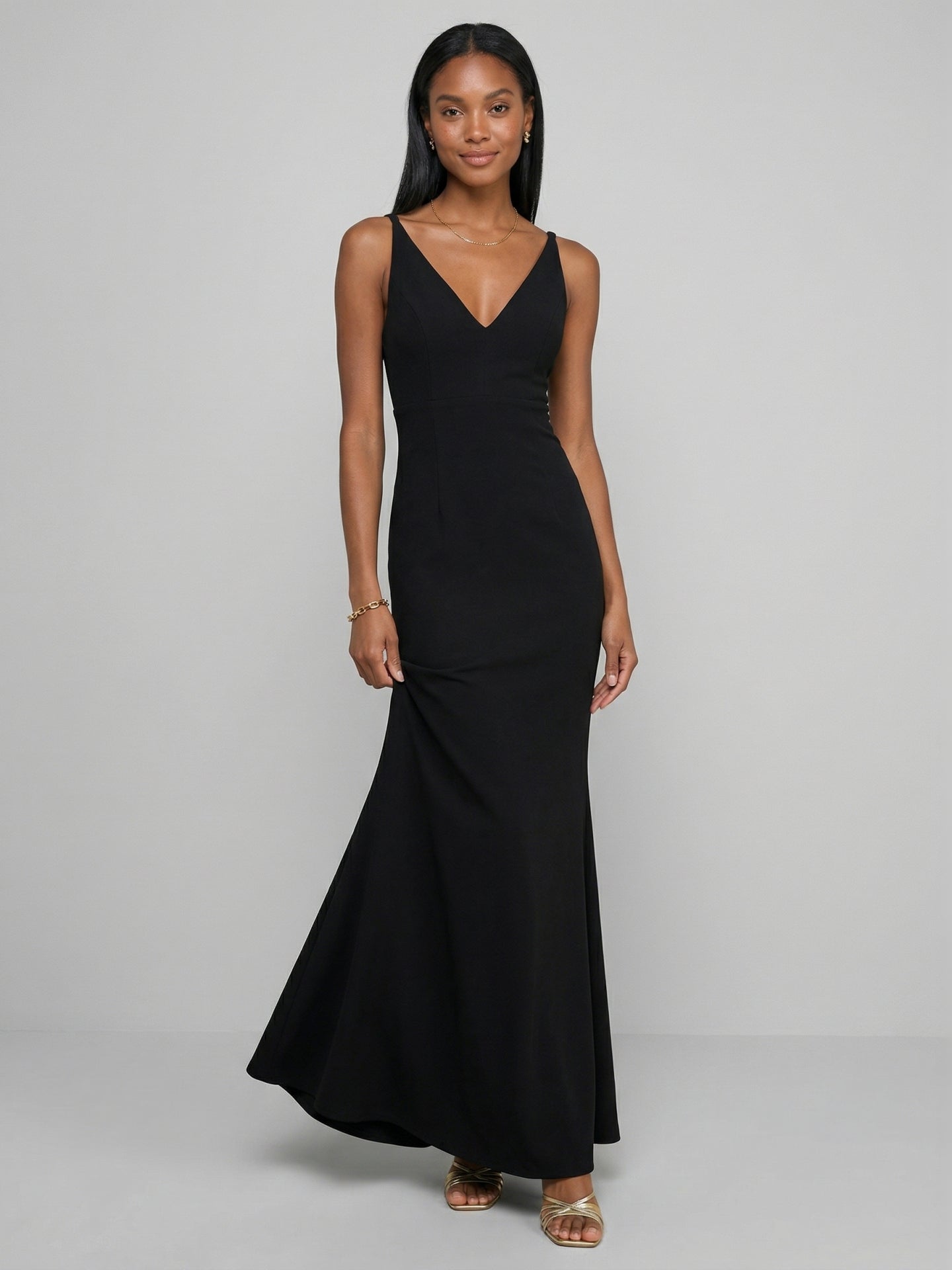 Sexy Black Chiffon Black V-Neck Ankle-Length Bridesmaid Dress