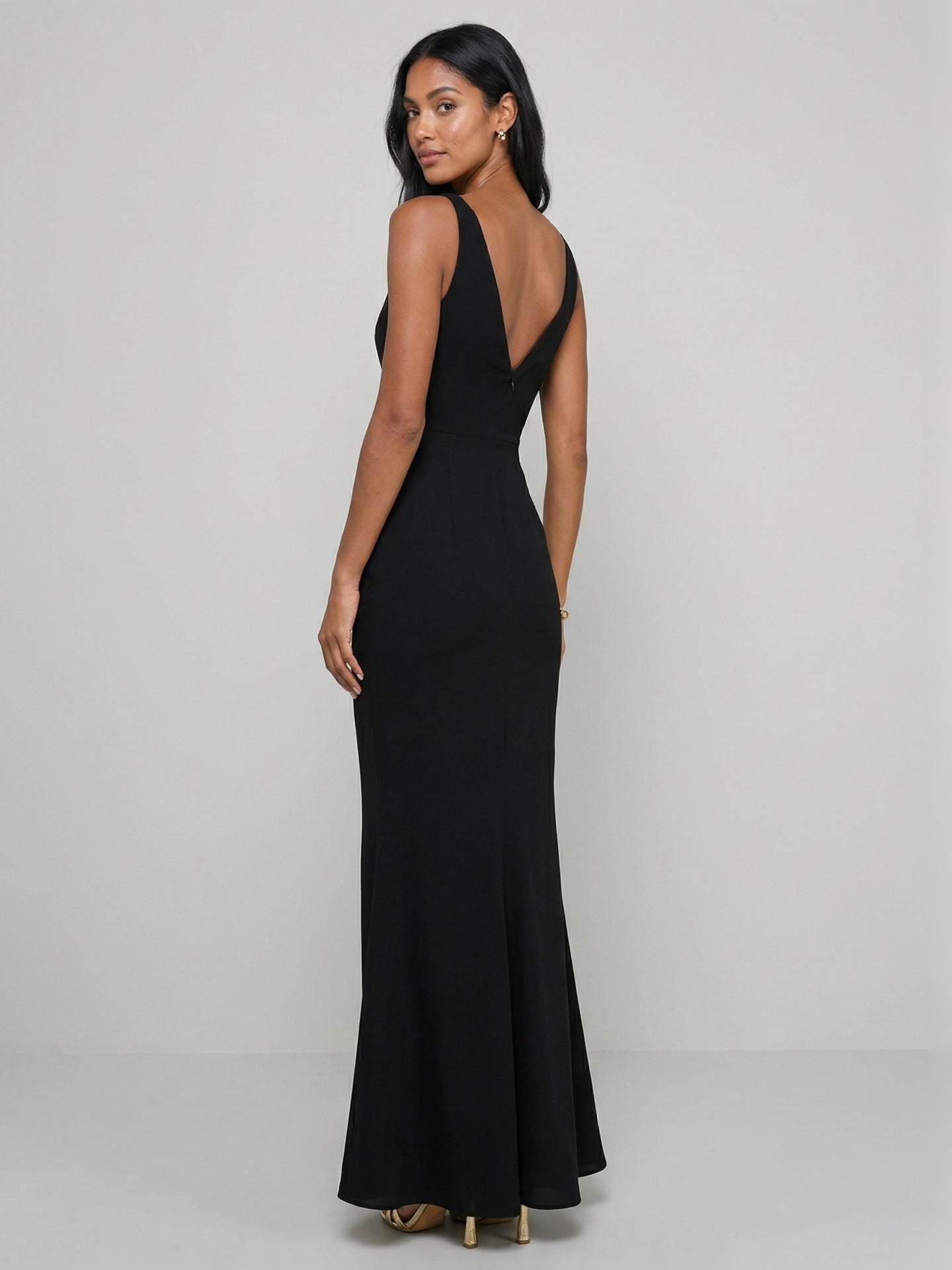Sexy Black Chiffon Black V-Neck Ankle-Length Bridesmaid Dress