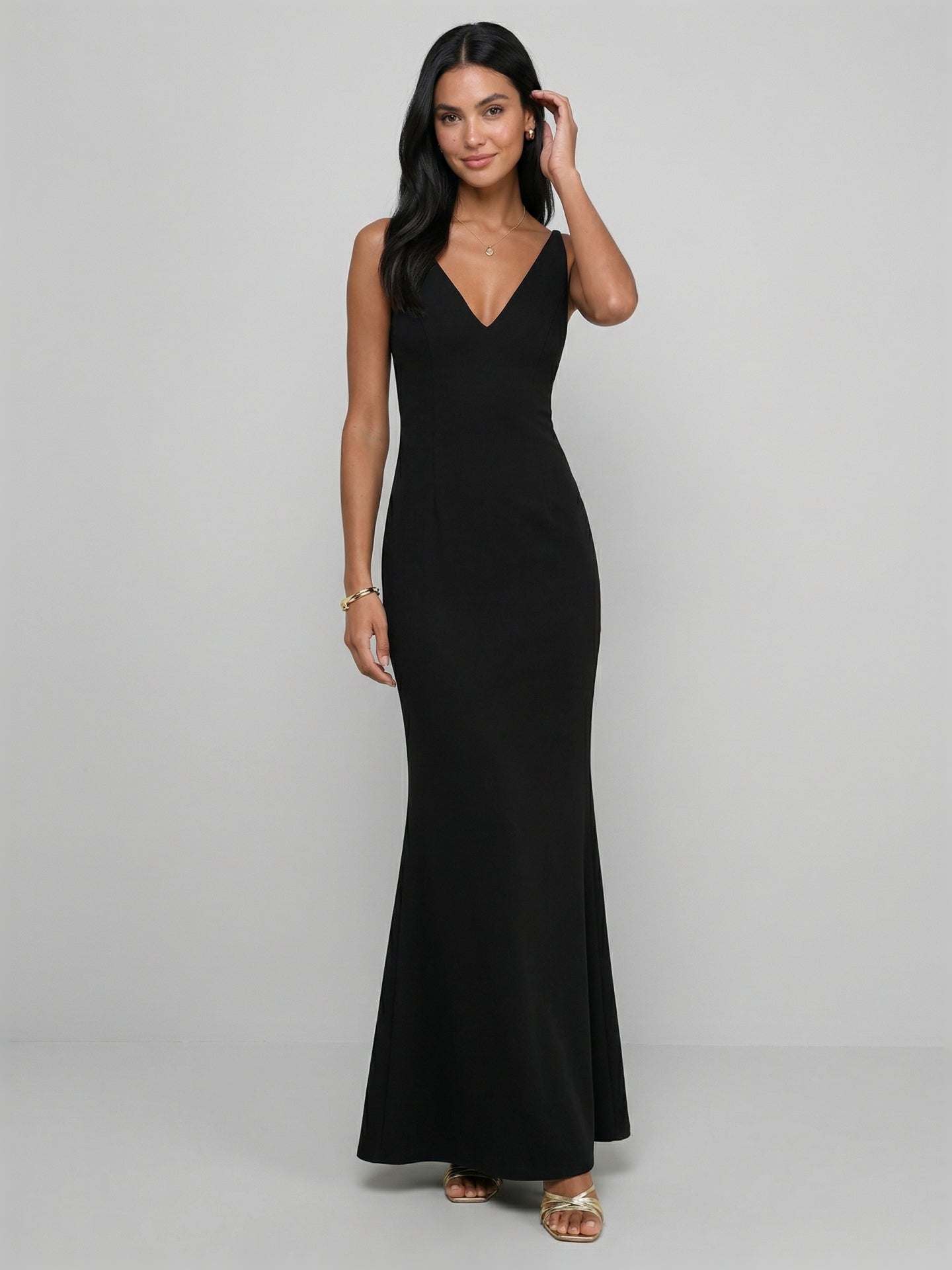 Sexy Black Chiffon Black V-Neck Ankle-Length Bridesmaid Dress