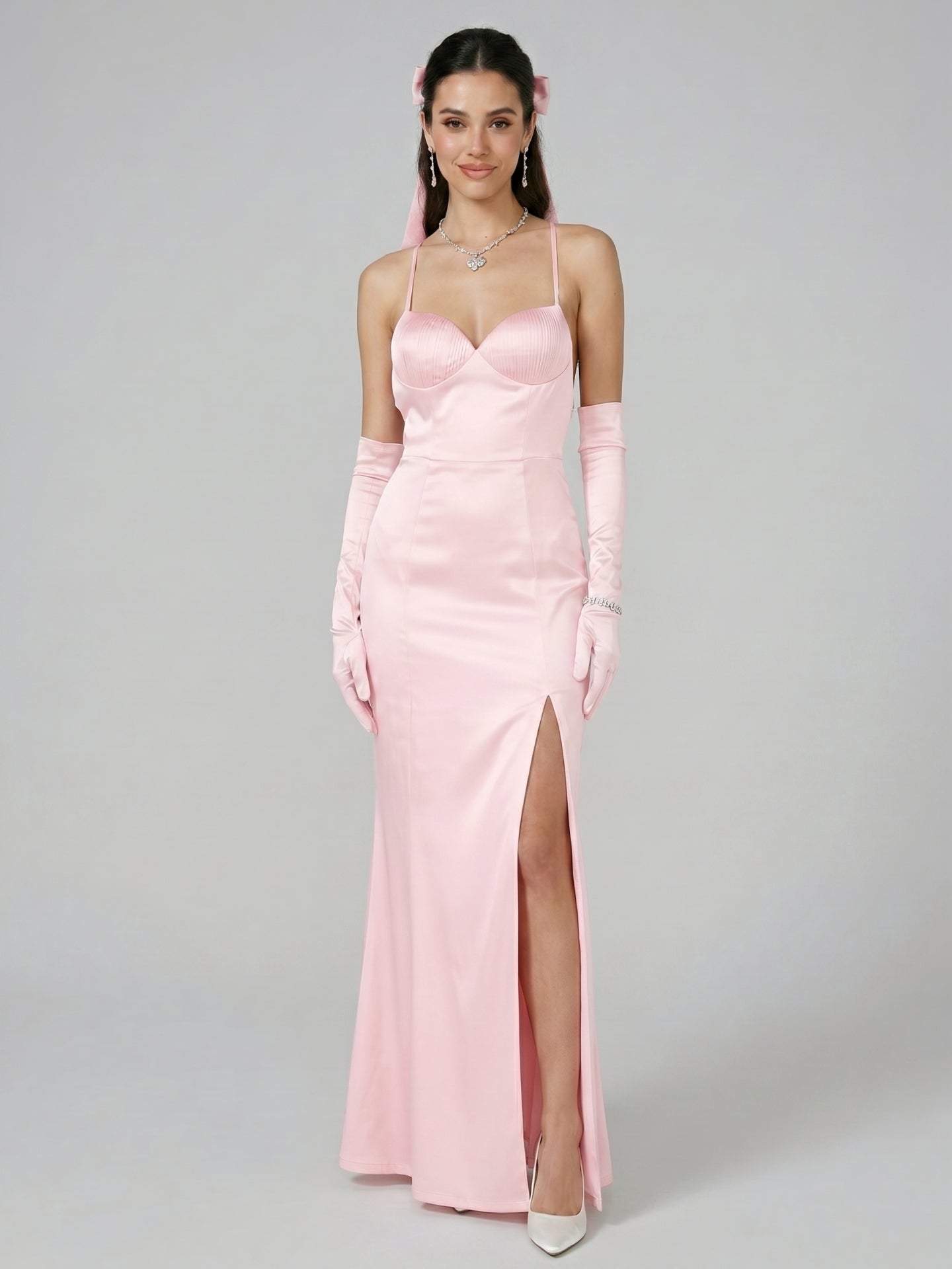 Sexy Blushing Pink Satin Sheath Sweetheart Ankle-Length Bridesmaid Dress