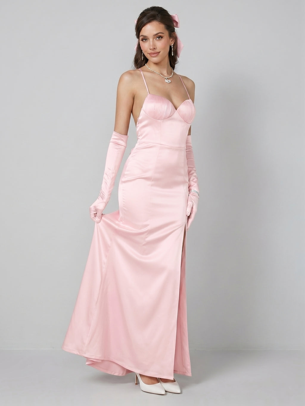Sexy Blushing Pink Satin Sheath Sweetheart Ankle-Length Bridesmaid Dress