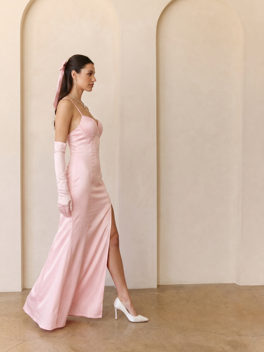 Sexy Blushing Pink Satin Sheath Sweetheart Ankle-Length Bridesmaid Dress
