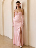 Sexy Blushing Pink Satin Sheath Sweetheart Ankle-Length Bridesmaid Dress