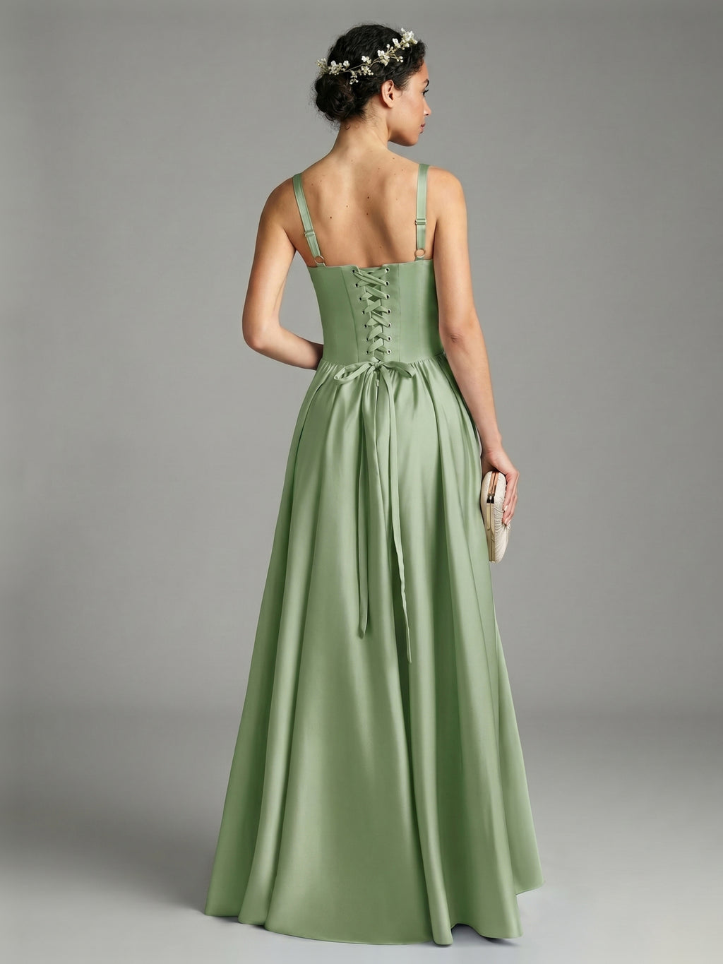Sexy Dusty Sage Satin A-Line Sweetheart Criss-Cross Straps Ankle-Length Bridesmaid Dress