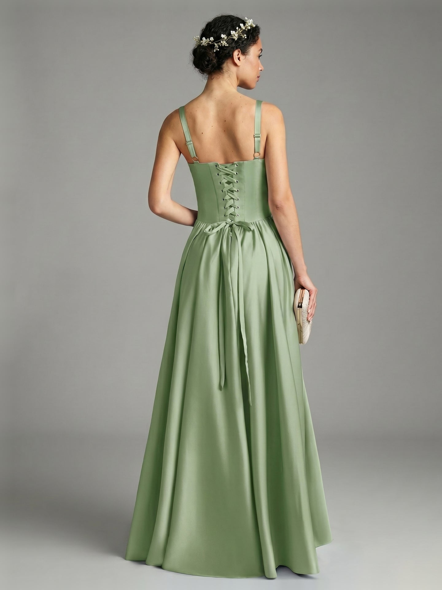 Sexy Dusty Sage Satin A-Line Sweetheart Criss-Cross Straps Ankle-Length Bridesmaid Dress