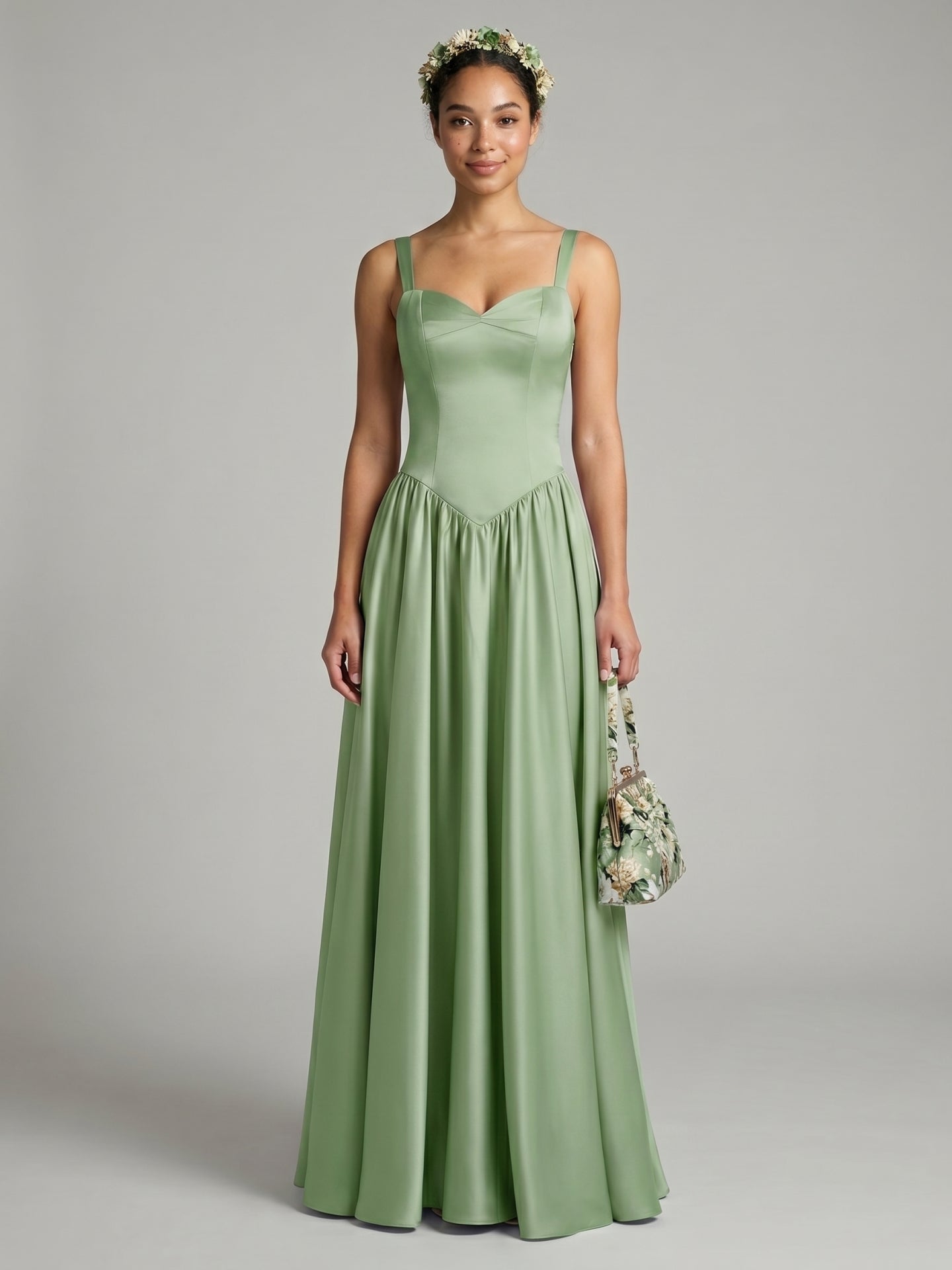 Sexy Dusty Sage Satin A-Line Sweetheart Criss-Cross Straps Ankle-Length Bridesmaid Dress