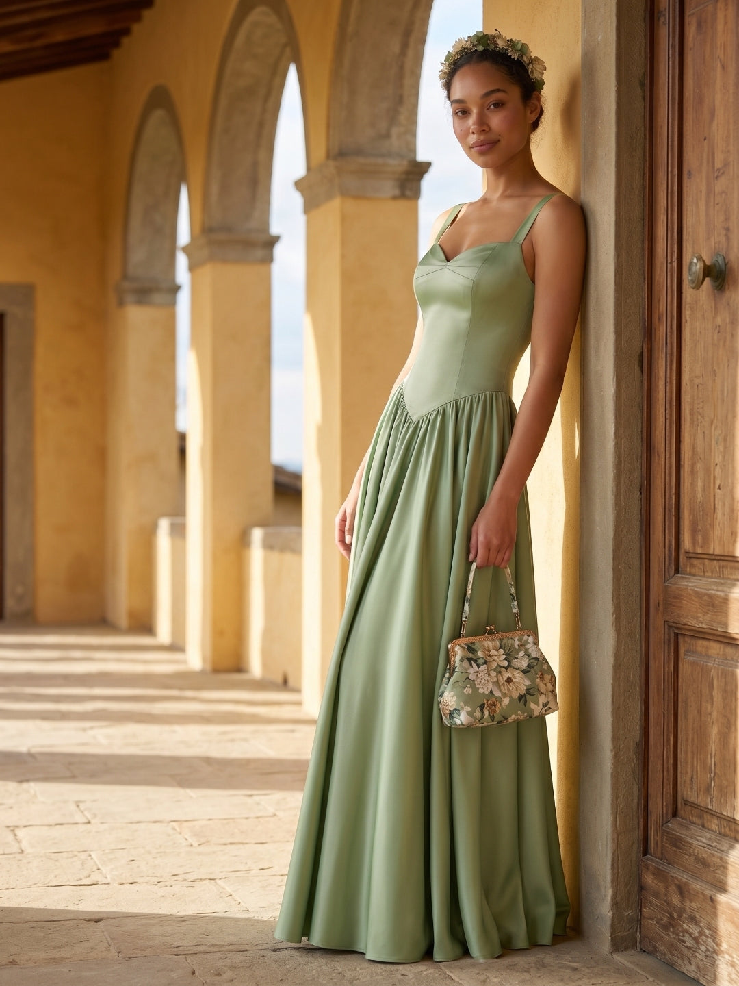 Sexy Dusty Sage Satin A-Line Sweetheart Criss-Cross Straps Ankle-Length Bridesmaid Dress