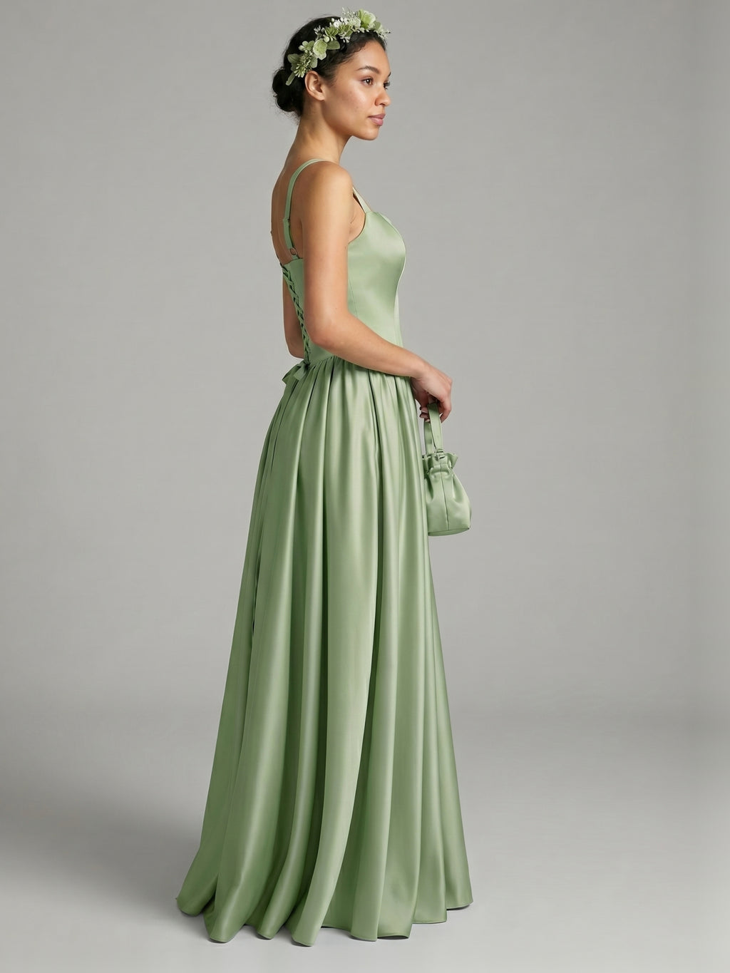 Sexy Dusty Sage Satin A-Line Sweetheart Criss-Cross Straps Ankle-Length Bridesmaid Dress