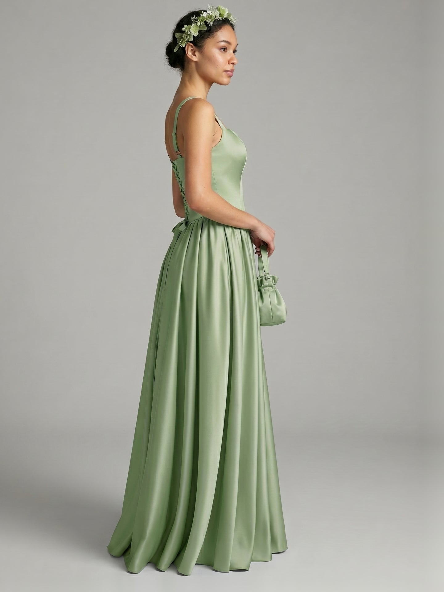 Sexy Dusty Sage Satin A-Line Sweetheart Criss-Cross Straps Ankle-Length Bridesmaid Dress