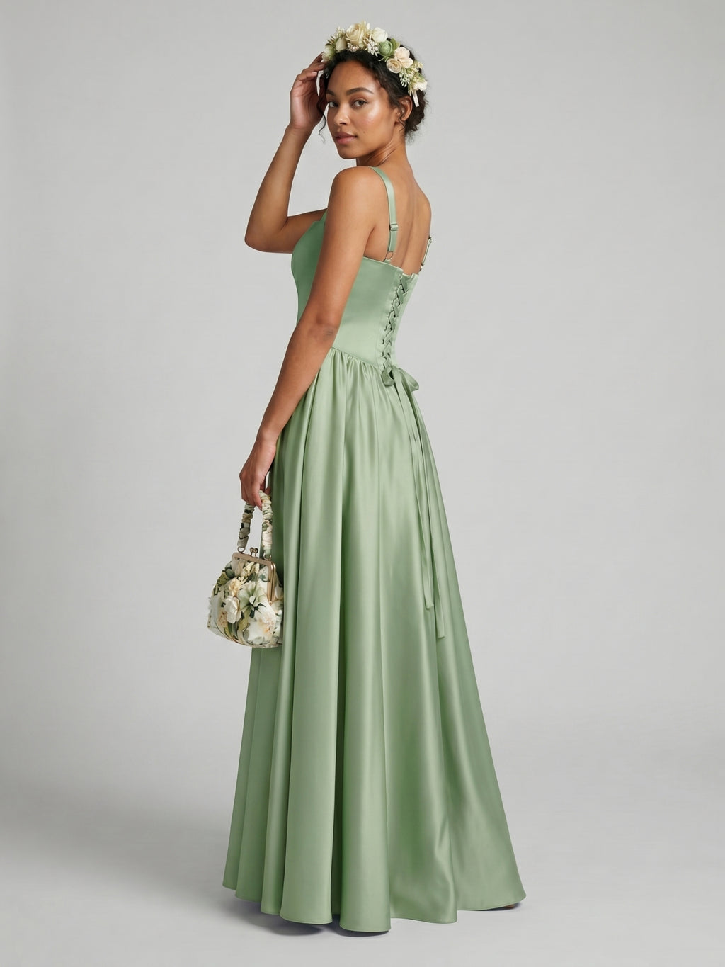 Sexy Dusty Sage Satin A-Line Sweetheart Criss-Cross Straps Ankle-Length Bridesmaid Dress
