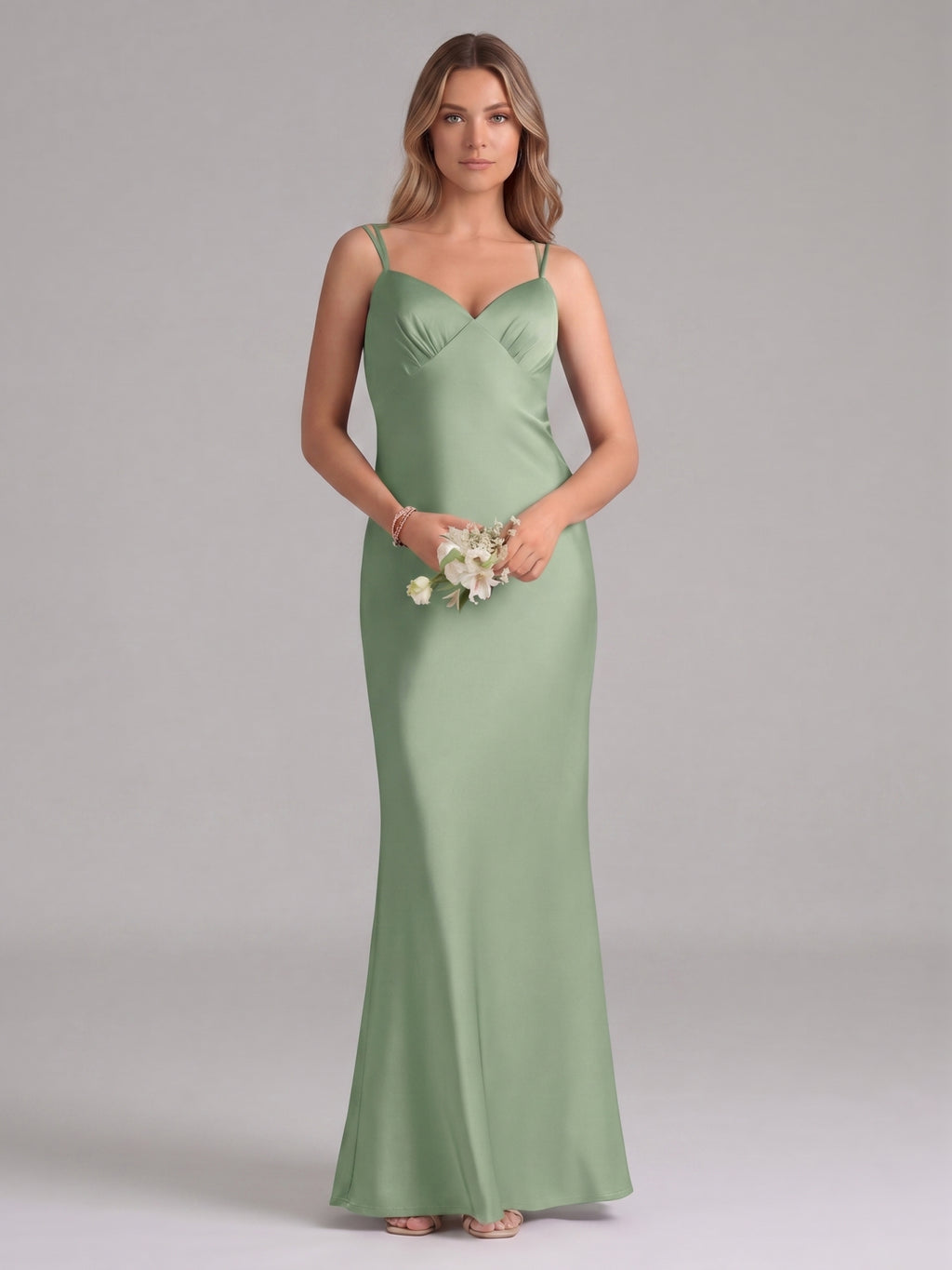 Sexy Dusty Sage Satin Mermaid Sweetheart Backless Ankle-Length Bridesmaid Dress