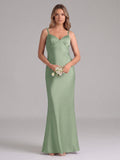 Sexy Dusty Sage Satin Mermaid Sweetheart Backless Ankle-Length Bridesmaid Dress