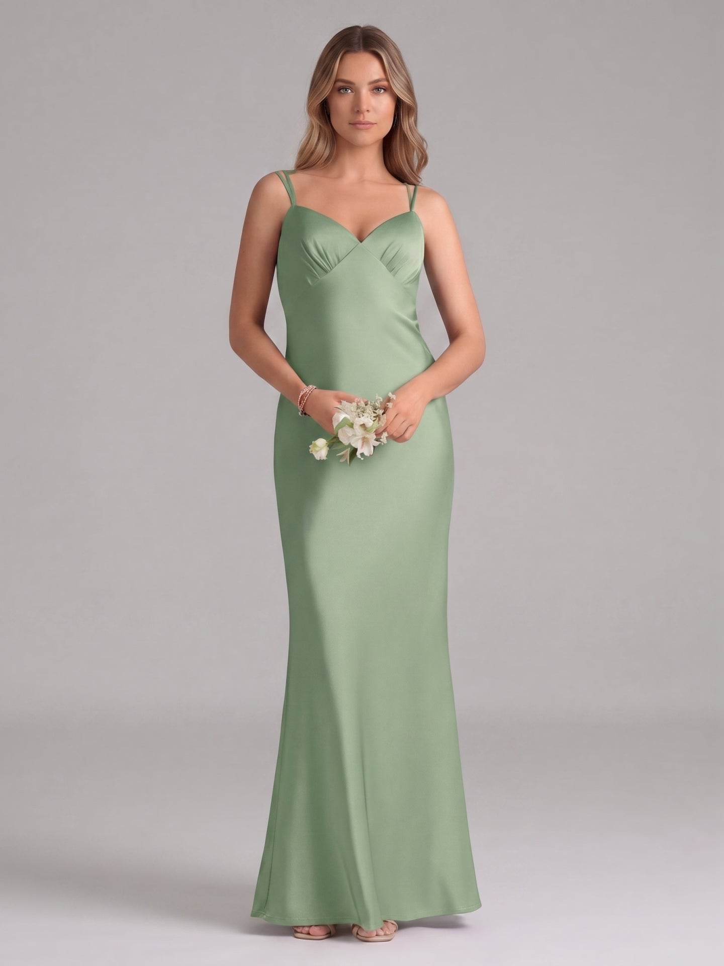 Sexy Dusty Sage Satin Mermaid Sweetheart Backless Ankle-Length Bridesmaid Dress
