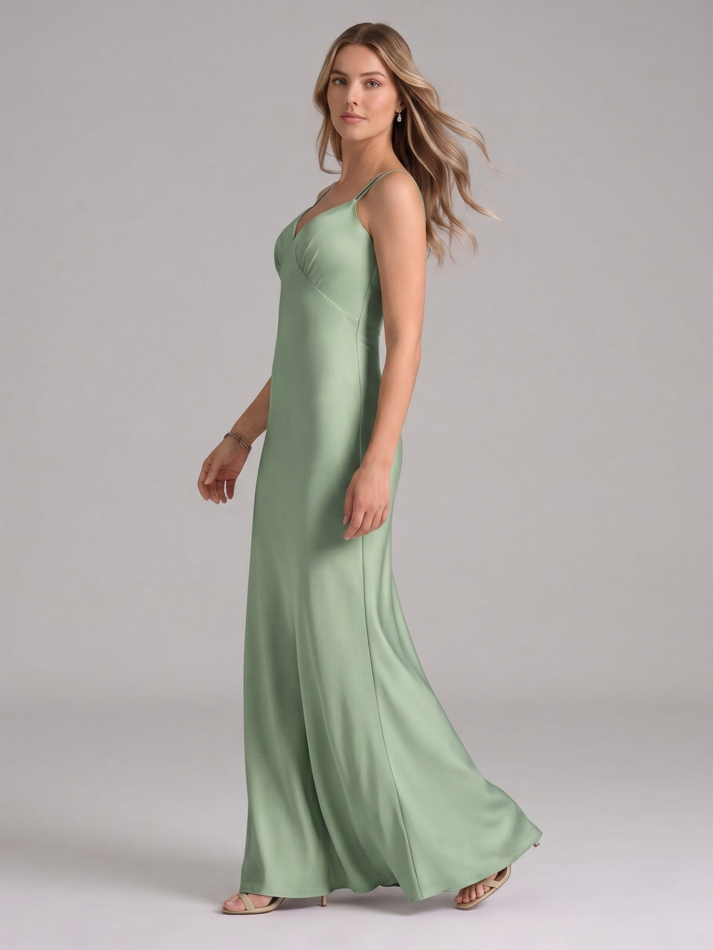 Sexy Dusty Sage Satin Mermaid Sweetheart Backless Ankle-Length Bridesmaid Dress