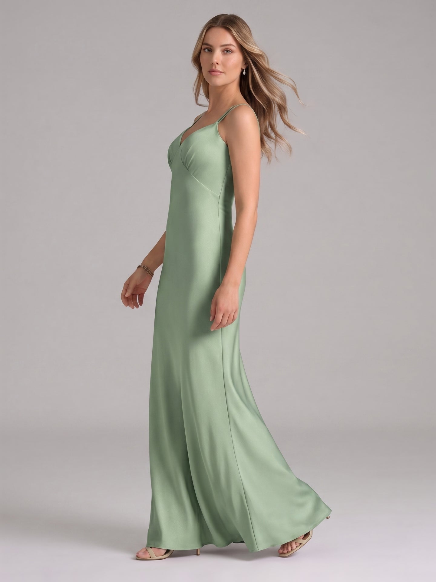 Sexy Dusty Sage Satin Mermaid Sweetheart Backless Ankle-Length Bridesmaid Dress