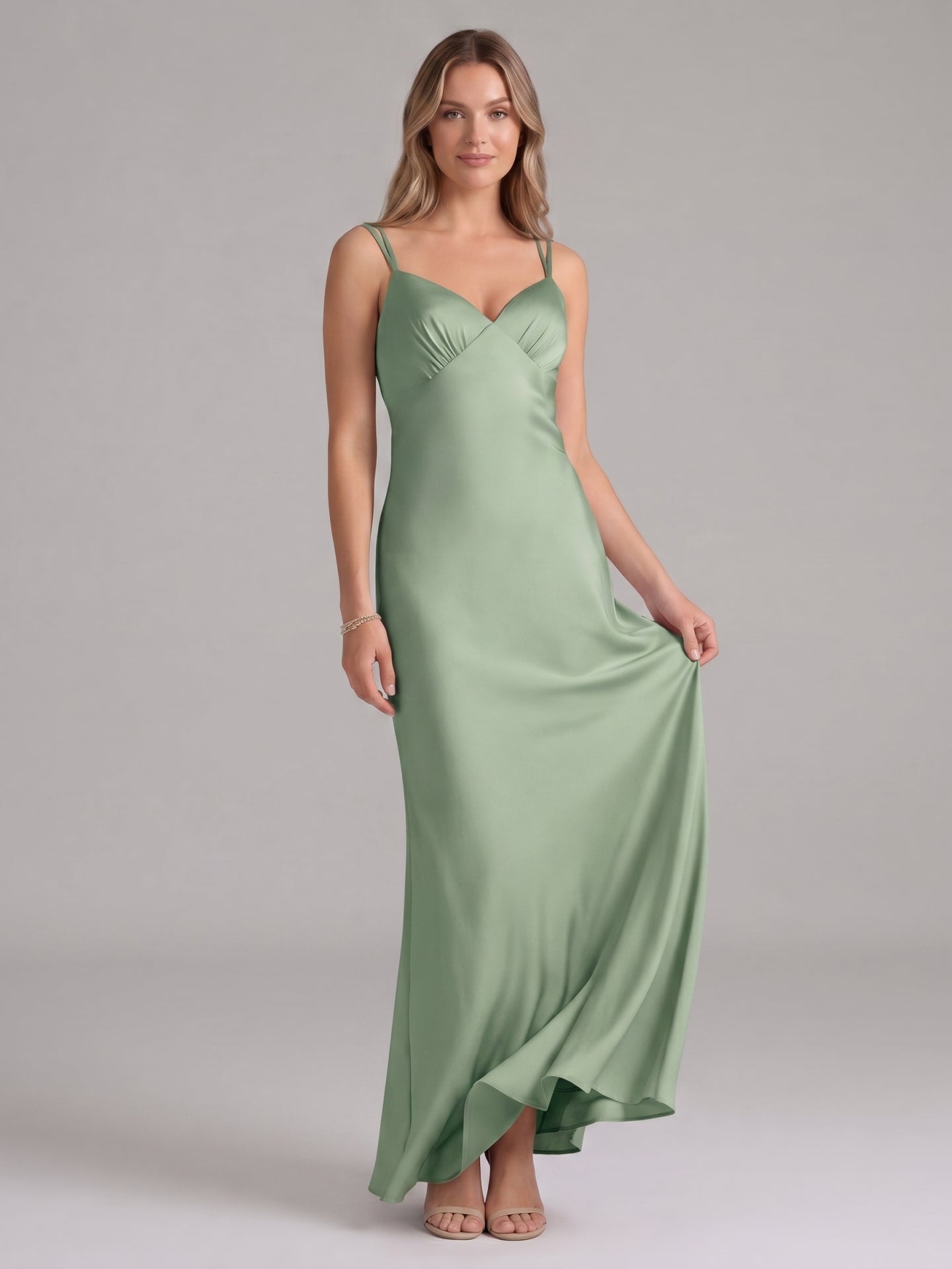 Sexy Dusty Sage Satin Mermaid Sweetheart Backless Ankle-Length Bridesmaid Dress